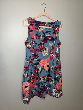 Sleeveless Blue Floral A-Line Dress